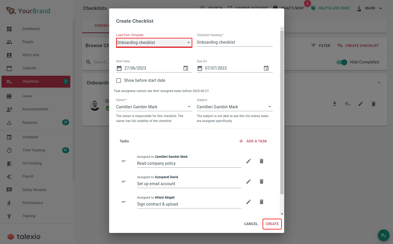 How to enter the details for your Talexio HR and Payroll software checklist